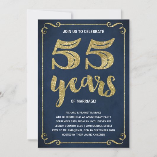 Gold Typografie | Faux-Folie 55e Jubileum Kaart (Voorkant)