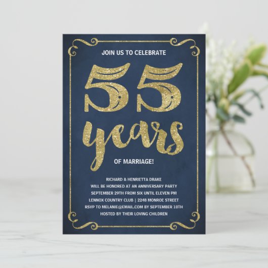 Gold Typografie | Faux-Folie 55e Jubileum Kaart (Staand voorkant)