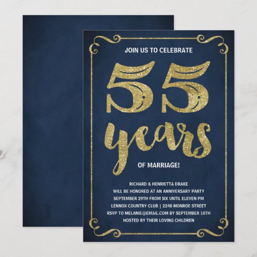 Gold Typografie | Faux-Folie 55e Jubileum Kaart (Voorkant / Achterkant)