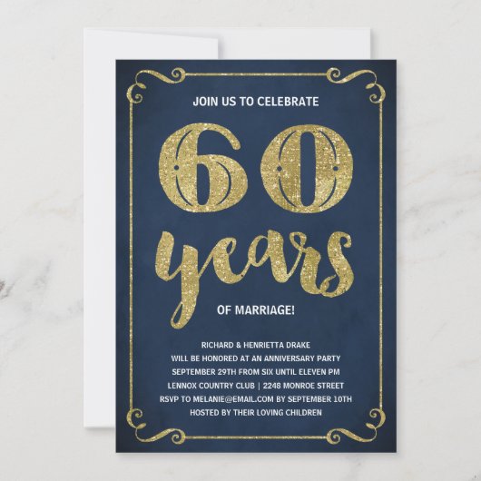 Gold Typografie | Faux-Folie 60e Jubileum Kaart (Voorkant)