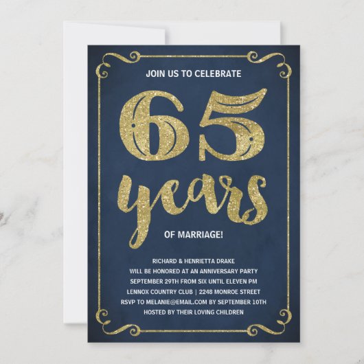 Gold Typografie | Faux-Folie 65e Jubileum Kaart (Voorkant)