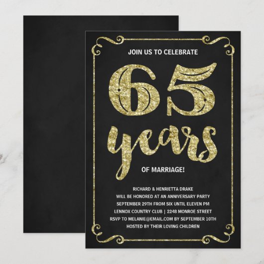 Gold Typografie | Faux-Folie 65e Jubileum Kaart (Voorkant / Achterkant)