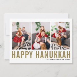 Gold Typografie Foto Collage Happy Hanukkah Feestdagenkaart