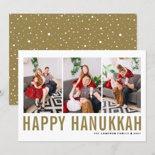 Gold Typografie Foto Collage Happy Hanukkah Feestdagenkaart