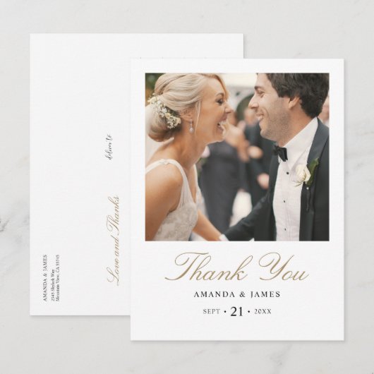 Gold Typografie Foto Weddenschap Hartelijk dank Br Aankondigingskaart (Voorkant / Achterkant)