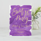 Gold typografie paarse waterverf borstel gezoet 16 kaart (Staand voorkant)