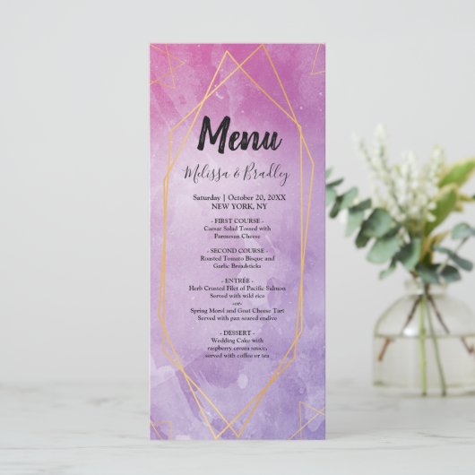 Gold typografie roze     watercolorWedding Menu (Staand voorkant)