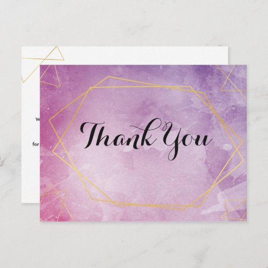 Gold typografie roze waterverf Hartelijk dank Briefkaart (Voorkant / Achterkant)