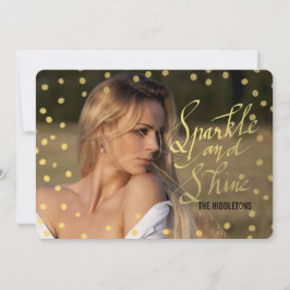 Gold Typografie Sparkle and Shine Script Photo Feestdagenkaart