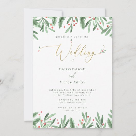 Gold Typografie - Uitnodiging voor kerstbruiloft (Voorkant)