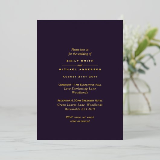 Gold Typography All-in-1 Monochrome Wedding Folie Uitnodiging (Staand Voorkant)