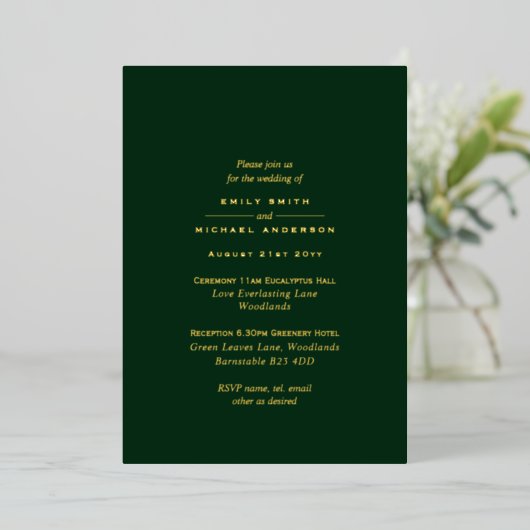 Gold Typography All-in-1 Monochrome Wedding Folie Uitnodiging (Staand Voorkant)