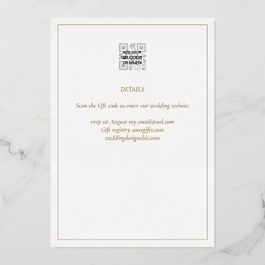 Gold Typography All-in-1 Monochrome Wedding Folie Uitnodiging (Achterkant)
