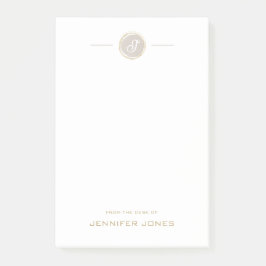 Gold Typography Beige Watercolor Monogram Name Post-it® Notes