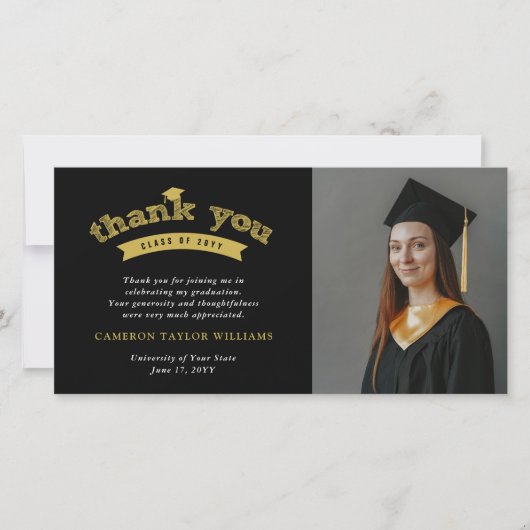 Gold Typography Bold Sketch Gradup Foto Bedankkaart (Voorkant)