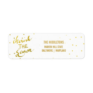 Gold Typography Cherish The Season Script Photo Etiket