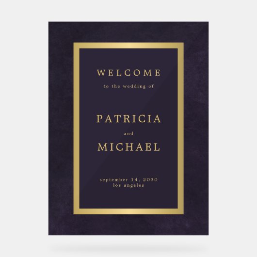 Gold typography dark purple acrylic welcome sign acryl bord (Voorkant)