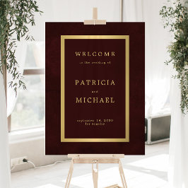 Gold typography deep burgundy acrylic welcome sign acryl bord