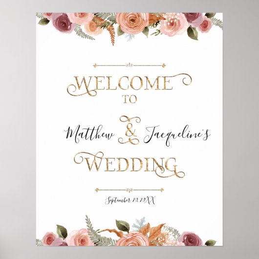 Gold Typography Dusty Blush Floral Welcome Wedding Poster (Voorkant)