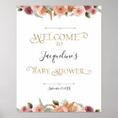 Gold Typography Dusty Pink Floral Girl Baby shower Poster (Voorkant)