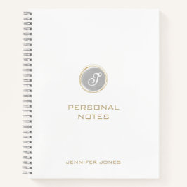 Gold Typography Gray Watercolor Monogram Name Notitieboek
