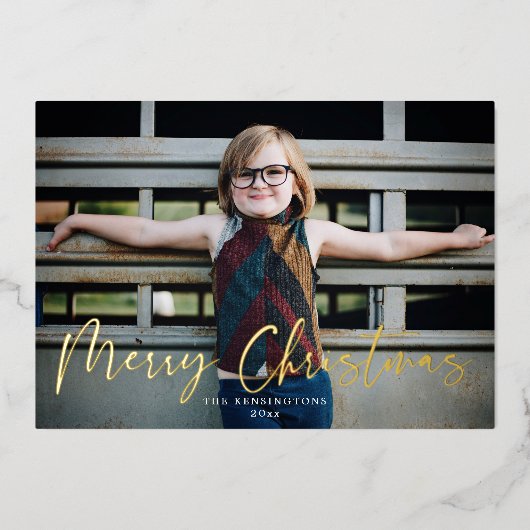 Gold Typography Merry Kerstfeestay Foto Folie Feestdagenkaart (Voorkant)