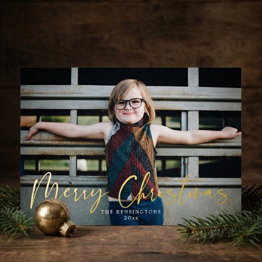 Gold Typography Merry Kerstfeestay Foto Folie Feestdagenkaart