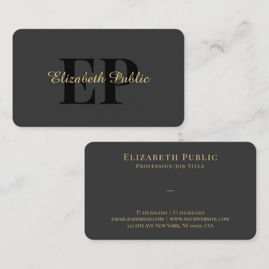 Gold Typography Tekstnaam Script Luxury Glossy Visitekaartje (Voorkant / Achterkant)