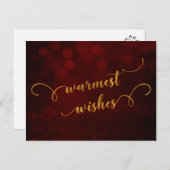 Gold Typography "Warmest Wishes" Over Red Feestdagenkaart (Voorkant / Achterkant)