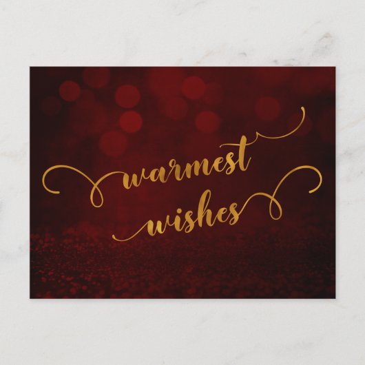 Gold Typography "Warmest Wishes" Over Red Feestdagenkaart (Voorkant)