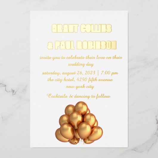 Gold Typography Wedding Folie Invitation Uitnodiging (Voorkant)