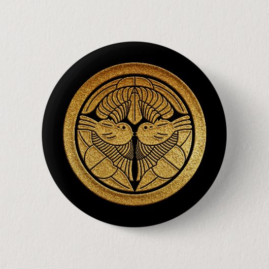 Gold Uesugi Sasa Kamon Ronde Button 5,7 Cm (Voorkant)