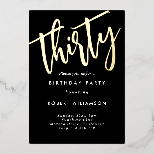 Gold-uitnodiging voor dertig jaar folie uitnodiging (Voorkant)