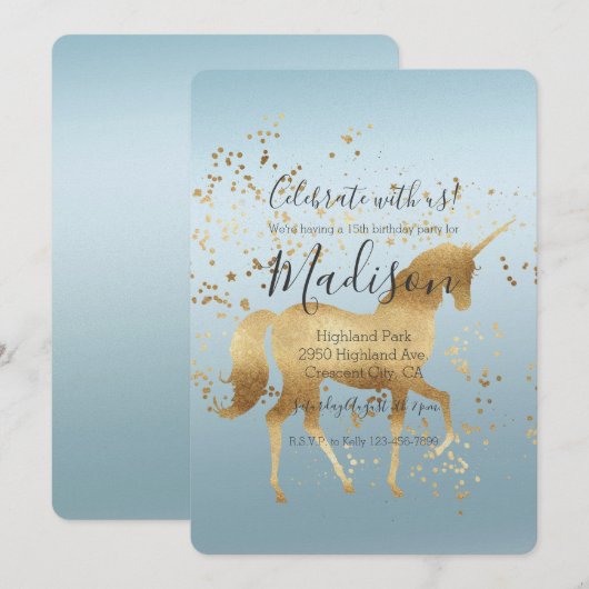 Gold Unicorn Aqua Ombre Kaart (Voorkant / Achterkant)