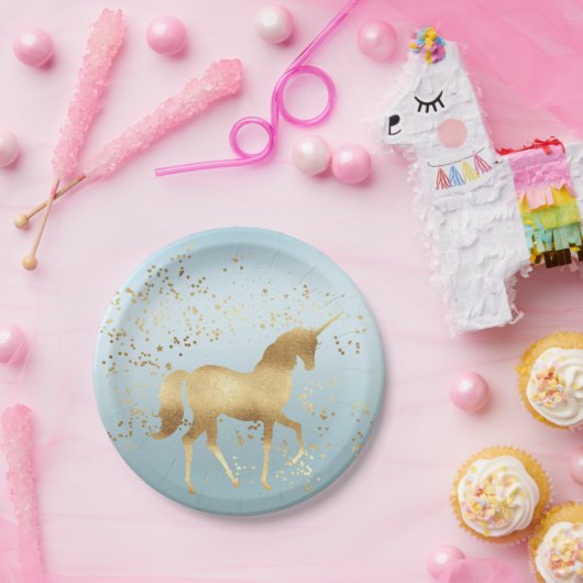 Gold Unicorn Aqua Ombre Papieren Bordje (Feest)