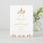 Gold Unicorn Baby shower Invitation Kaart (Staand voorkant)