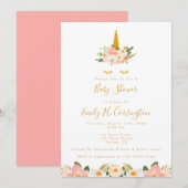 Gold Unicorn Baby shower Invitation Kaart (Voorkant / Achterkant)