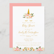 Gold Unicorn Baby shower Invitation