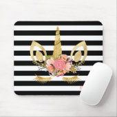 Gold Unicorn Face, zwarte strepen Muismat (Met muis)