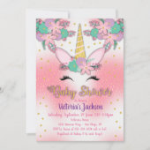Gold Unicorn Floral Baby shower Invitation Kaart (Voorkant)