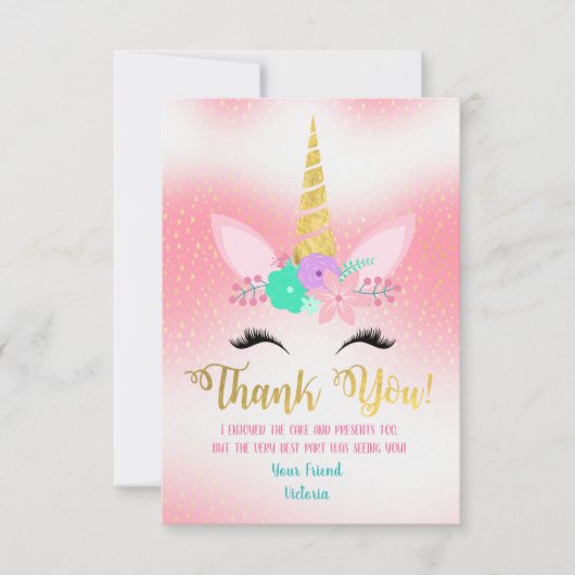 Gold Unicorn Floral Bedankkaart (Voorkant)