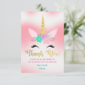 Gold Unicorn Floral Bedankkaart (Staand voorkant)
