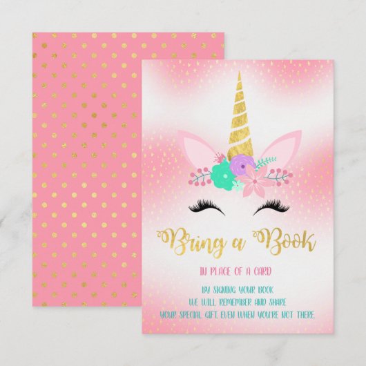 Gold Unicorn Floral Breng een boek insert kaart (Voorkant / Achterkant)