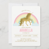 Gold Unicorn Girls Birthday Party Kaart (Voorkant)