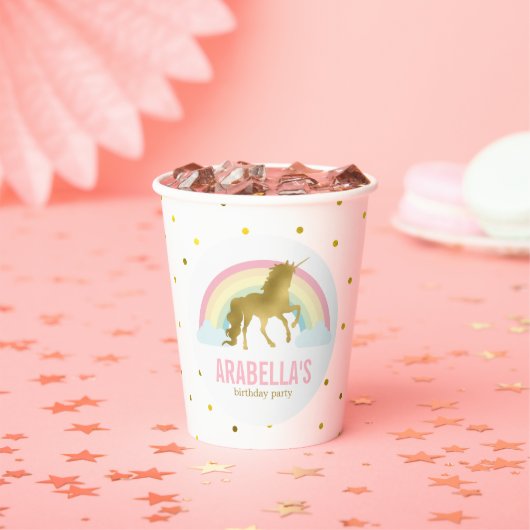 Gold Unicorn Girls Birthday Party Papieren Bekers (Insitu)