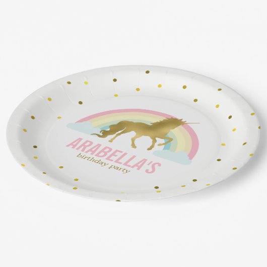 Gold Unicorn Girls Birthday Party Papieren Bordje (Gekanteld)