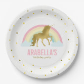 Gold Unicorn Girls Birthday Party Papieren Bordje (Voorkant)