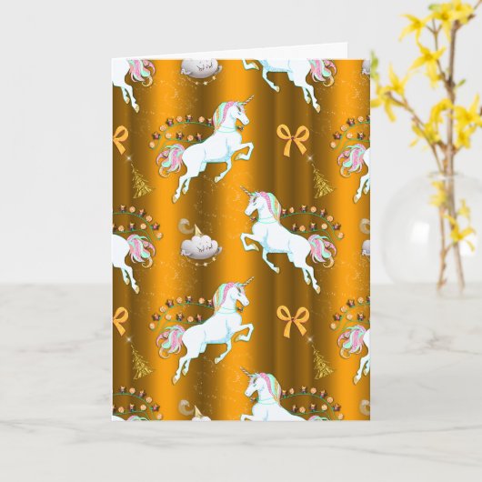 Gold Unicorn Kerstmis Kaart (Gele Bloem)