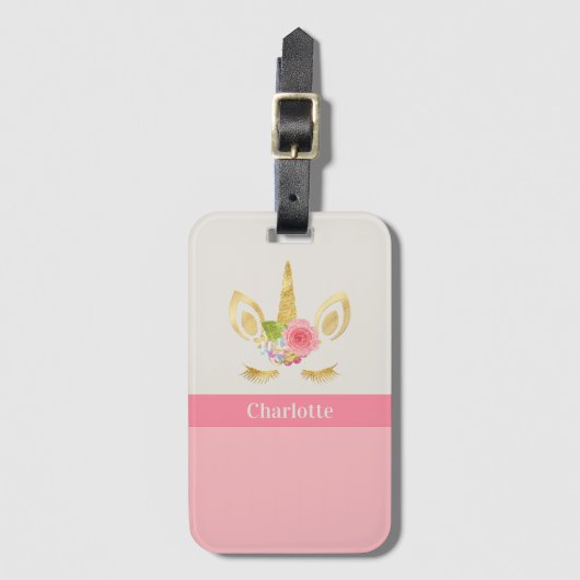 Gold Unicorn Peach roze sierstrip op maat Bagagelabel (Voorkant (verticaal))
