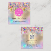 Gold Unicorn Rainbow Holograaf Drip QR Code Logo Vierkante Visitekaartje (Voorkant / Achterkant)